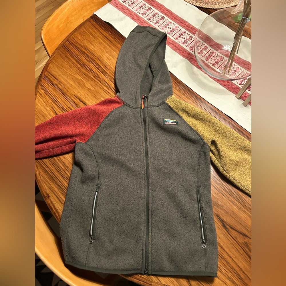 LL Bean Kids hooded full zip fleece jacket size 10-12